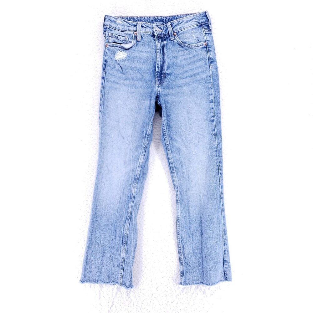 H&M Jeans Denim Cotton Womens SZ 4 Blue Straight Stretch VTG Mid Rise Slim 90s